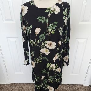 H&M Size 16 Black Floral Print Long Sleeve Sheath Dress